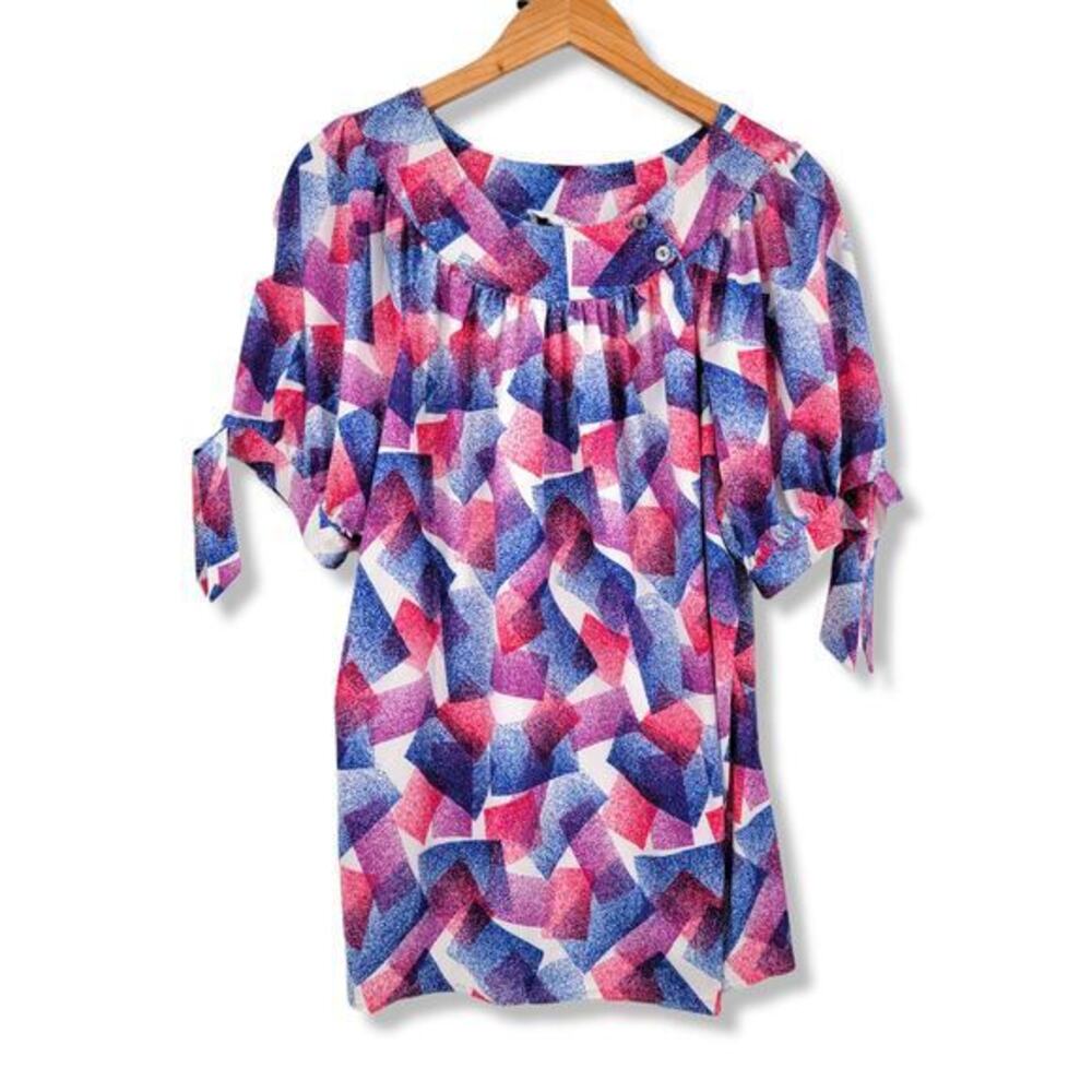Vintage Top Notch Geometric‎ Print Peasant Blouse Size XL